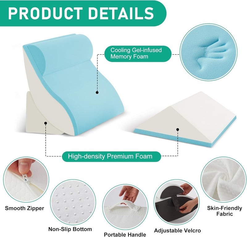 Bambulex 4PCS Wedge Pillow Set for After Surgery, Orthopedic Bed Wedge Pillow for Back Pain Relief, Sitting Up in Bed, Acid Reflux, Adjustable Post Surgery Pillows for GERD, Snoring, White/Grey - Image 3